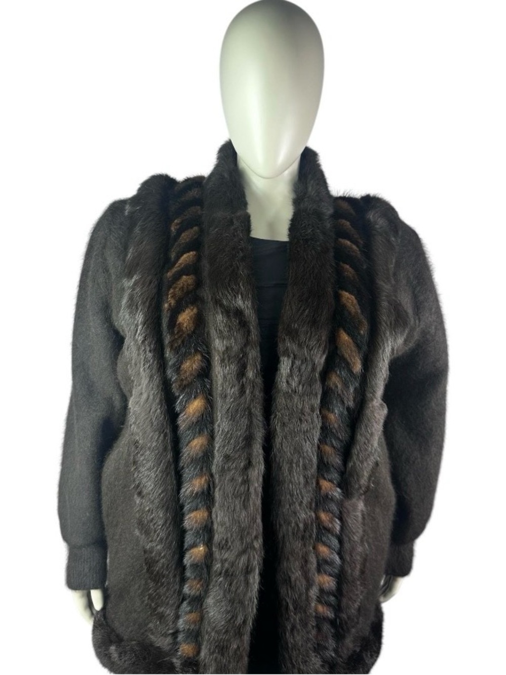 Brown ANGORA Sweater w/RABBIT and MINK Trim, Plus Size 2XL